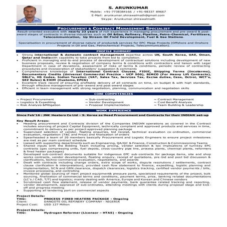 CV_ S  Arunkumar -Procurement And Sub Contract