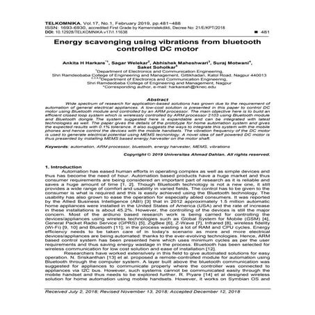 Energy scavenging using vibrations from bluetooth controlled DC motor