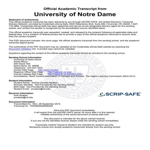 ND Official Transcript