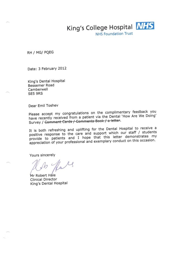 King's College Hospital Complimentary feedback