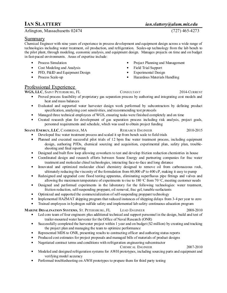 Slattery_Resume_022516_Chemical Engineer Resume