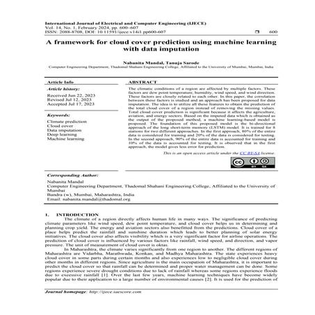 A framework for cloud cover prediction using machine learning with data ...