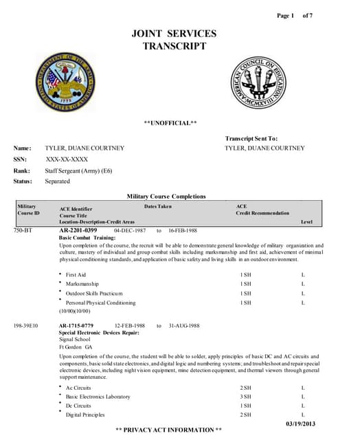 Joint Service Transcript PDF