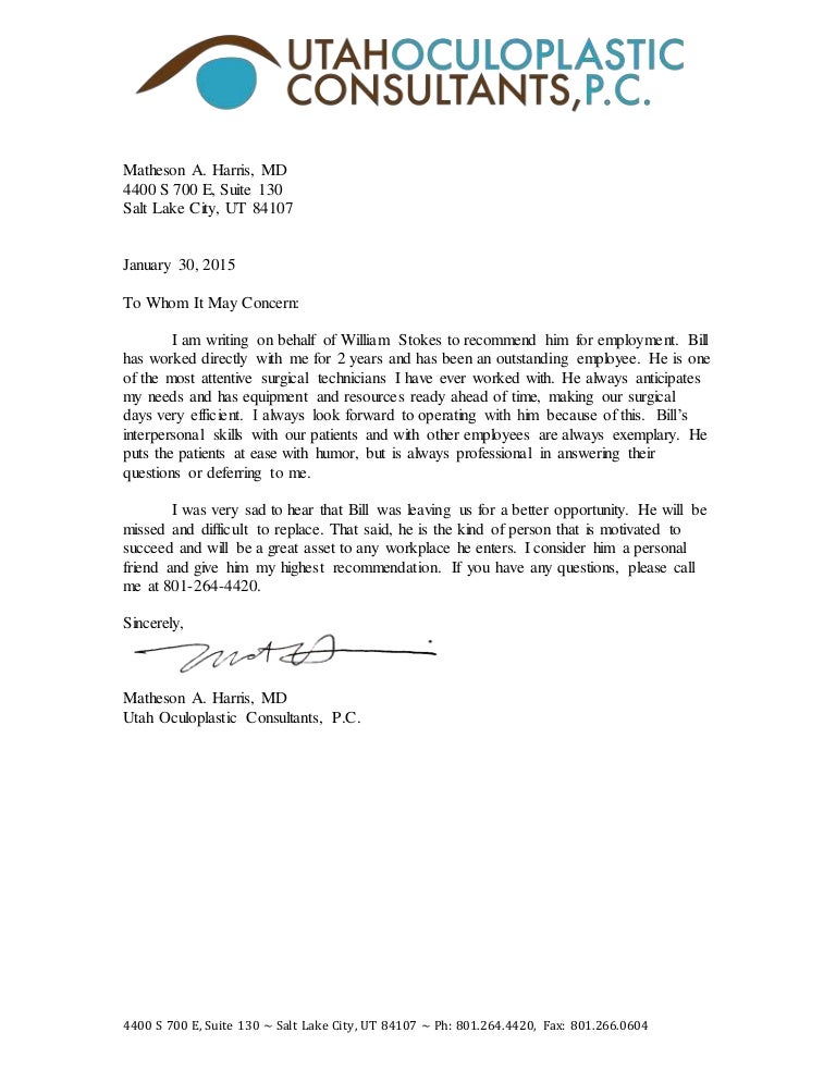 Bill Letter Of Rec