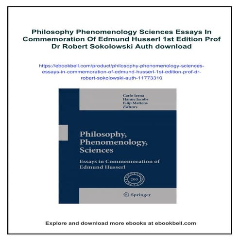 Philosophy Phenomenology Sciences Essays In Commemoration Of Edmund