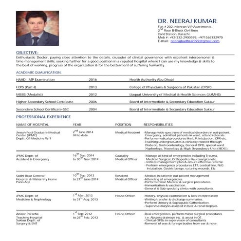 Resume of Doctor (MBBS) | PDF