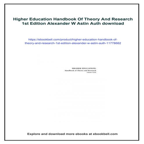 Higher Education Handbook Of Theory And Research 1st Edition Alexander W Asti...