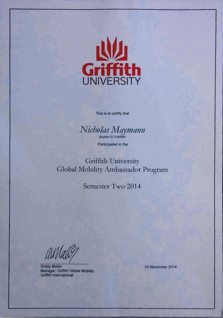 Griffith University Global Mobility Ambassador Certificate_page_1