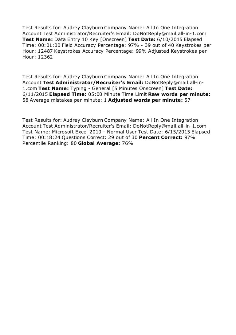 Excel, Typing, 10 Key Test