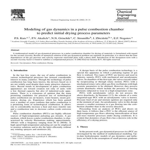 Modeling of gas dynamics in a pulse combustion chamber (Kuts)