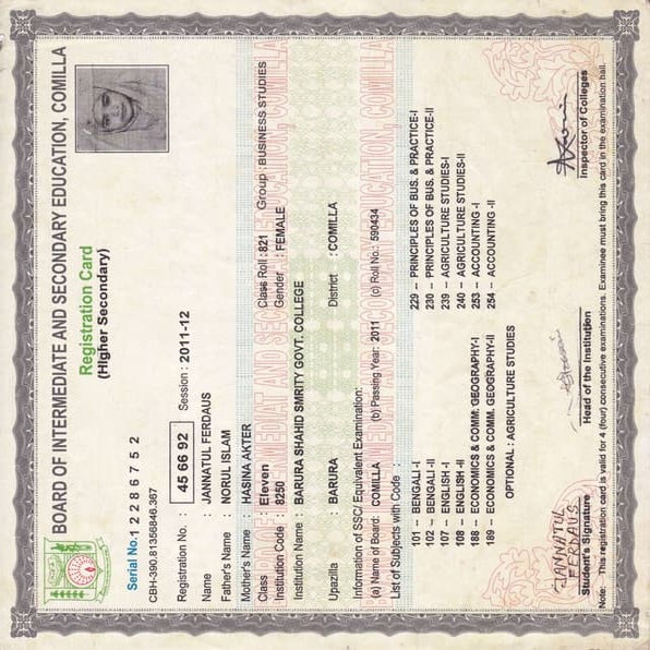 HSC Registration Card