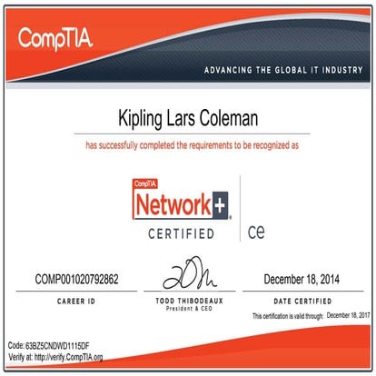 CompTIA Network+Certificate | PDF