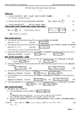 58 công thức giải nhanh hóa học