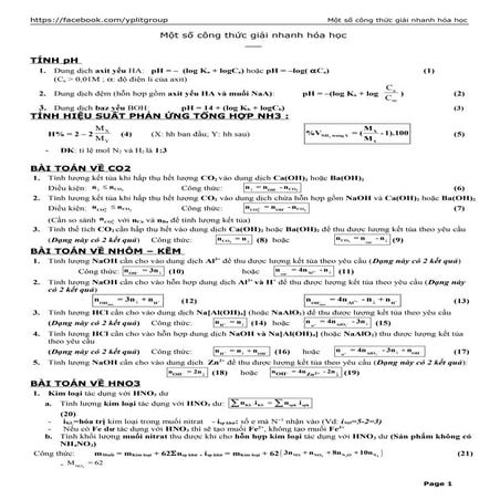 58 công thức giải nhanh hóa học