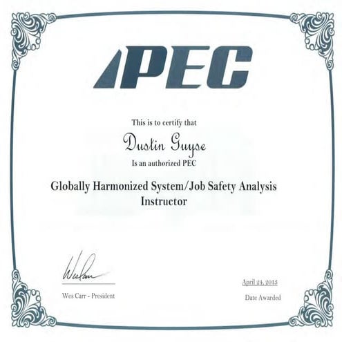 PEC GHS-JSA Certificate