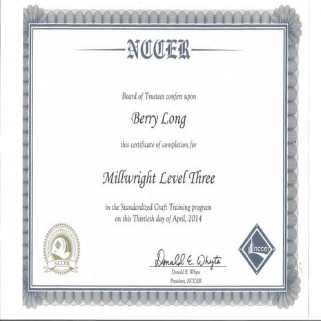 NCCER millwright cert
