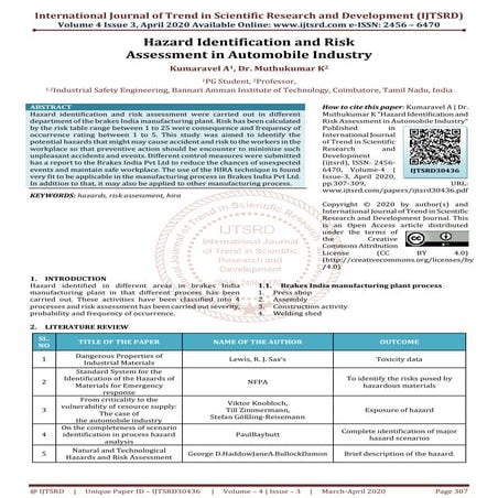 Hazard Identification and Risk Assessment in Automobile Industry | PDF