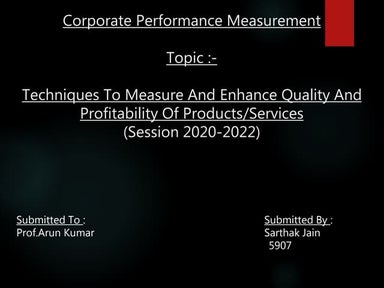  techniques to measure and enhance profitability and quality of a product or ...