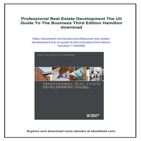 Professional Real Estate Development The Uli Guide To The Business ...