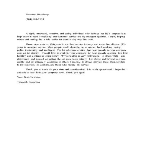 Tim Horton's Cover Letter | DOC