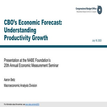 CBO’s Economic Forecast: Understanding Productivity Growth | PDF