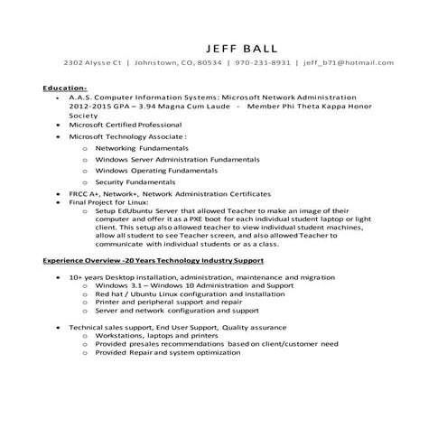 Jeffrey Ball Resume