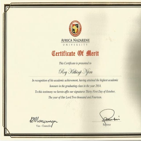 ANU Graduation class of 2014- Certificate of merit | PDF
