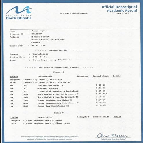transcript College of the North Atlantic | PDF