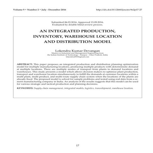 Logistics and Supply Chain: An integrated production, inventory, warehouse lo...