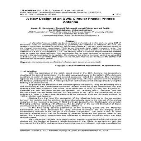 A New Design of an UWB Circular Fractal Printed Antenna