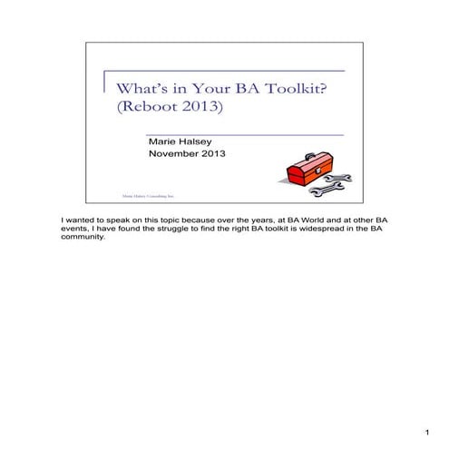 Marie Halsey - What's in Your BA Toolkit 2013 with Notes