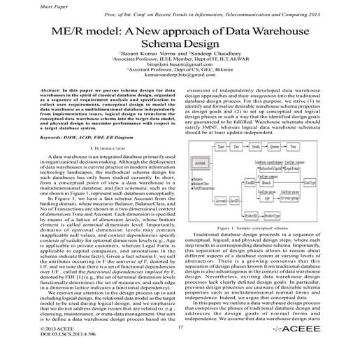 ME/R model: A New approach of Data Warehouse Schema Design