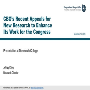 CBO’s Recent Appeals for New Research to Enhance Its Work for the ...