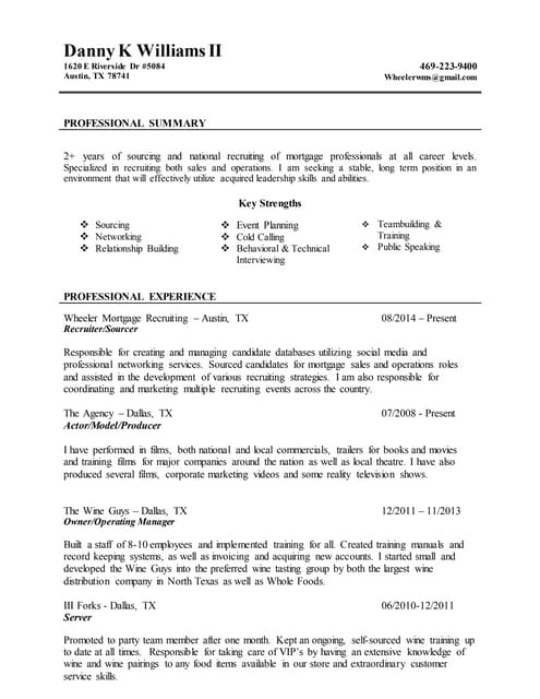 Danny Williams Resume