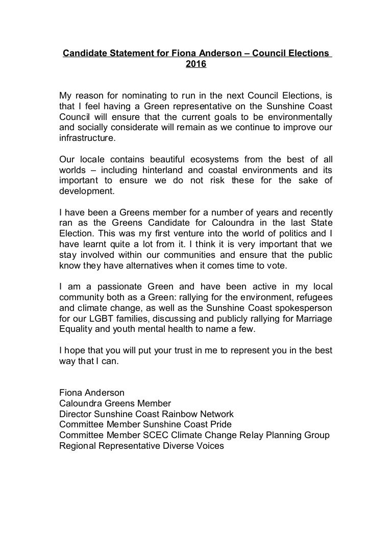 City council candidate statement examples image