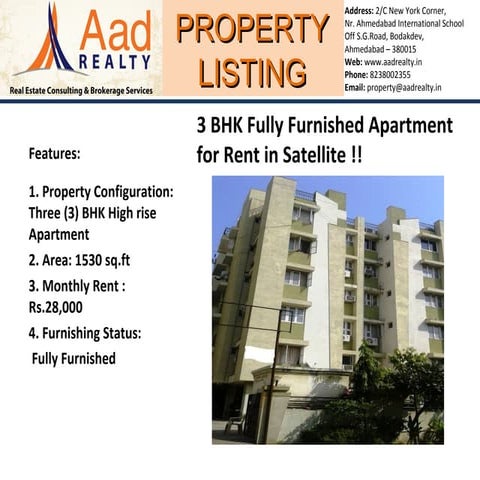 599. Three BHK Flat  for Rent in Satellite