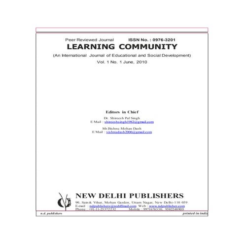 LEARNING COMMUNITY (An International Journal of Educational and Social Develo...