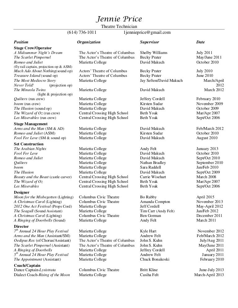 tech theatre resume