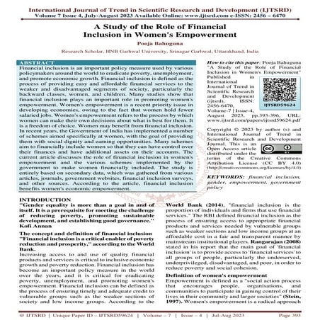 A Study of the Role of Financial Inclusion in Womens Empowerment | PDF