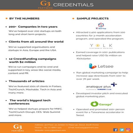 G3 Partners - Credentials