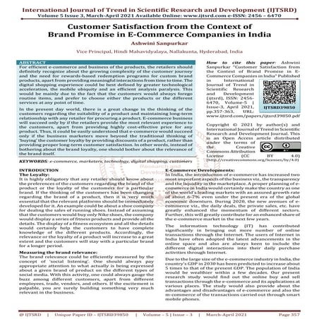 Customer Satisfaction from the Context of Brand Promise in E Commerce Compani...