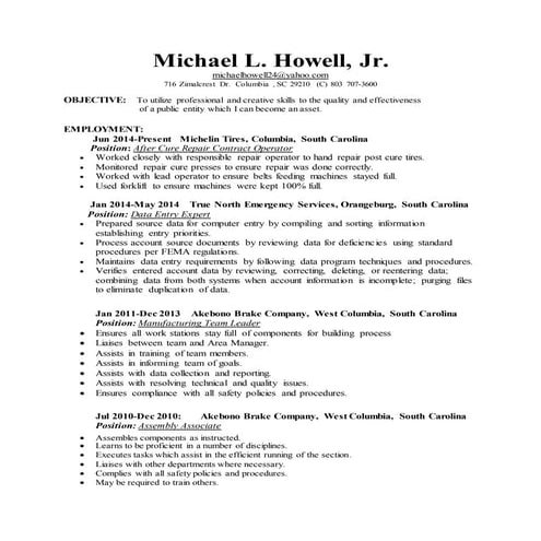 Michael Howell Jr Resume