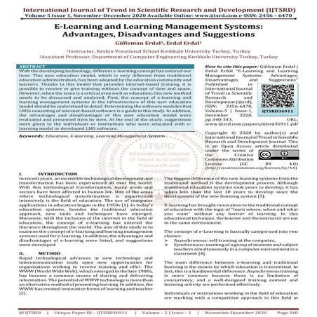 E Learning and Learning Management Systems Advantages, Disadvantages and Sugg...