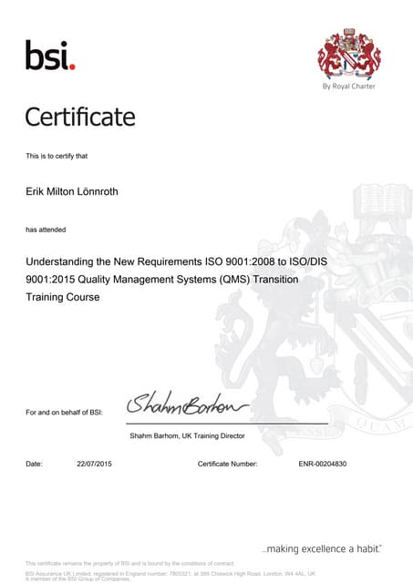 Lloyd's Register Certificate / Management System ISO 9001:2015 | PDF