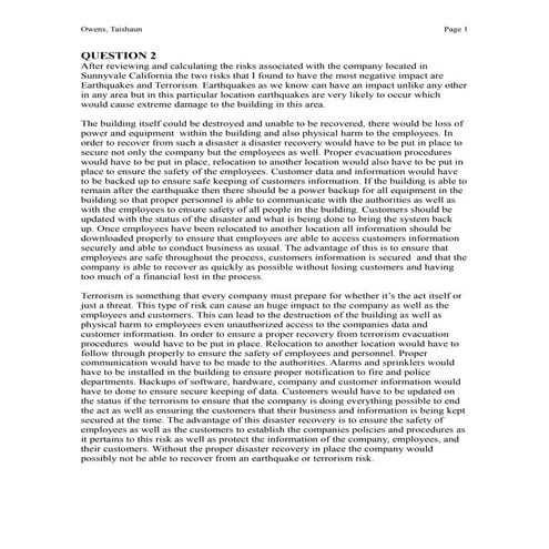 IS506 Business Continuity Disaster Recovery Exam