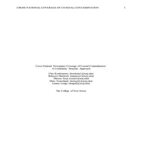 Cross National Newspaper Coverage of Coastal Contamination: A Community Structure Approach
