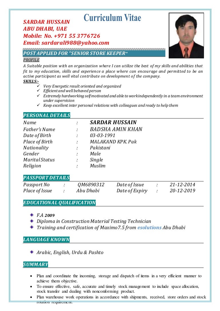 Sardar Hussain Senior Store Keeper
