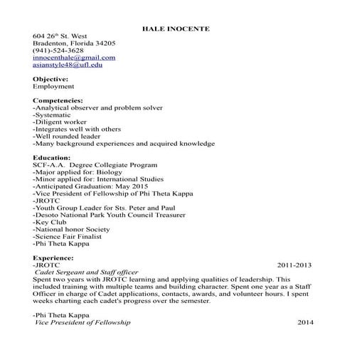 Hale Inocente Resume