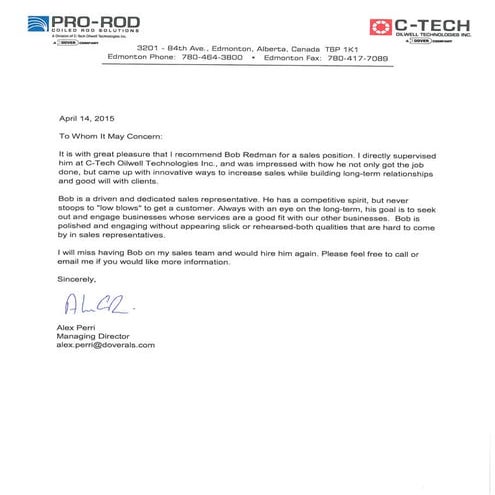 Complete Oilfield Reference Letter | PDF