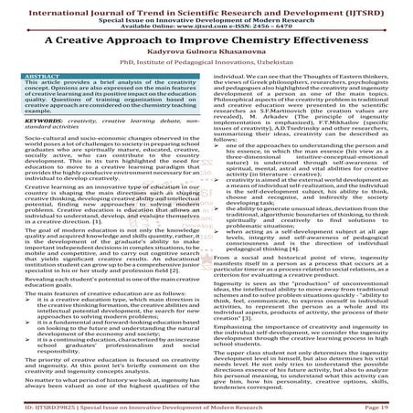 A Creative Approach to Improve Chemistry Effectiveness